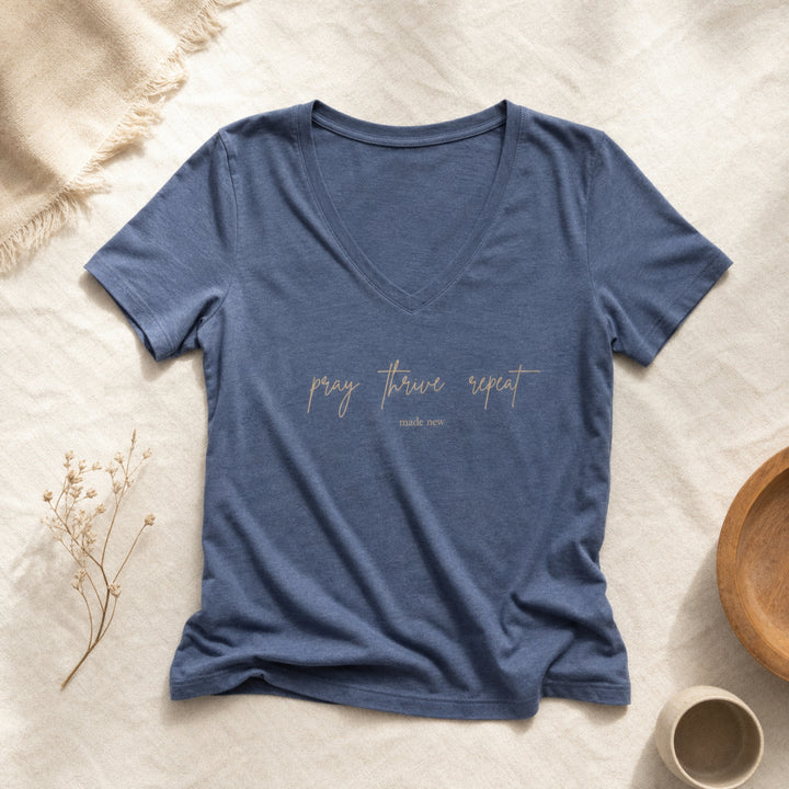 Womens Pray thrive repeat Perfect Tri V Neck Tee