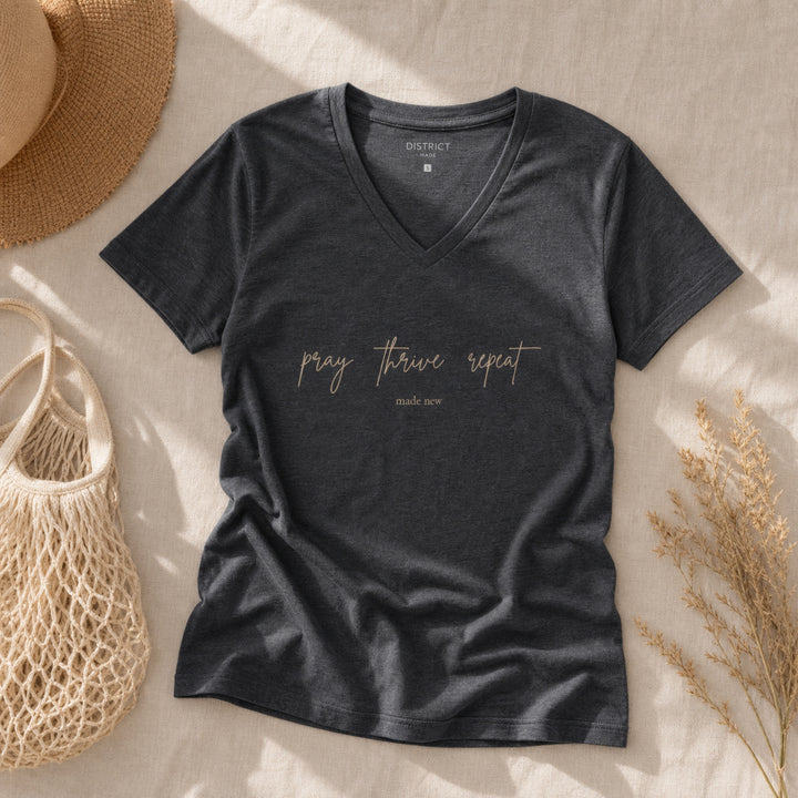 Womens Pray thrive repeat Perfect Tri V Neck Tee